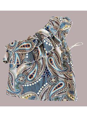One-Shoulder Ruffle Paisley Top With Adjustable Strap Multicolor Womens Size S